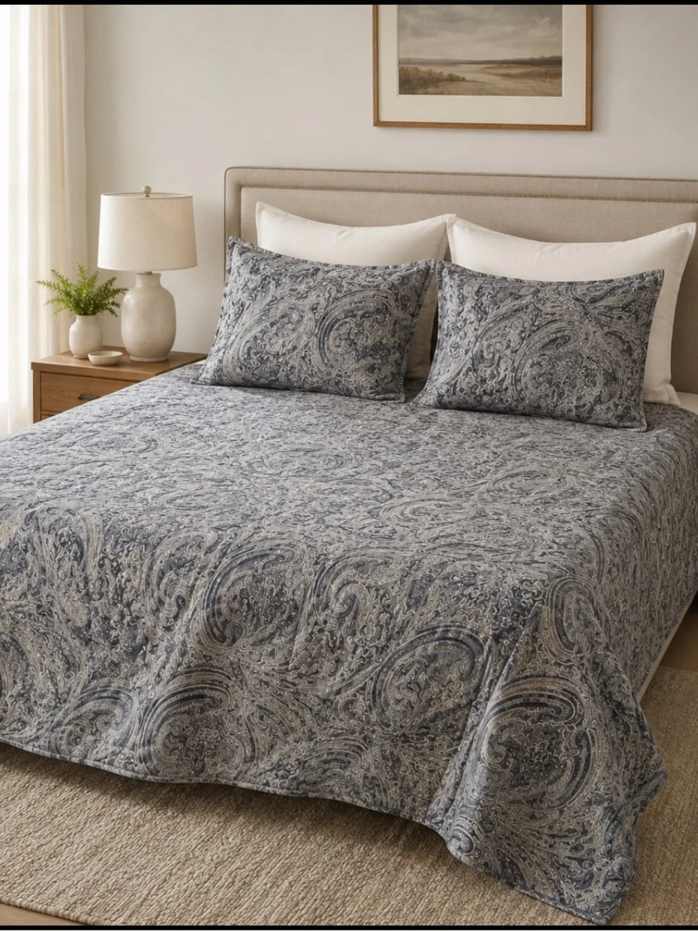 Ralph Lauren King Sz Reversible Comforter Blue & White Paisley & Striped USA